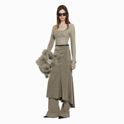 SLIT DETAIL BELTED FLAIR SKIRT KHAKI (W24SK6061KK)