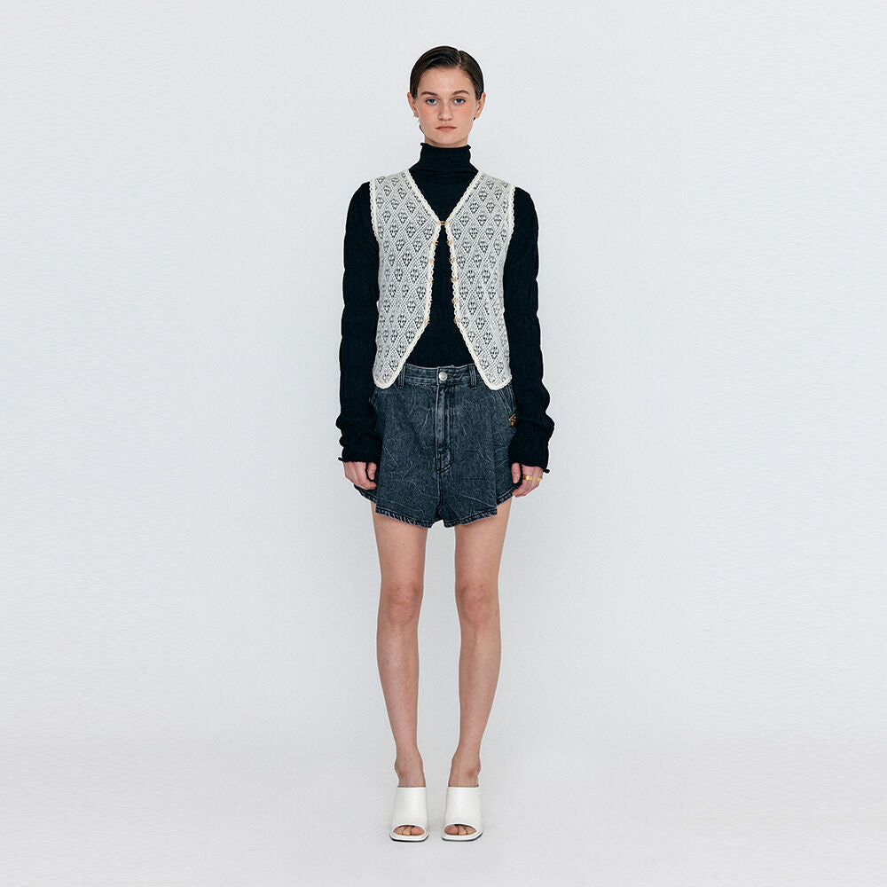 EENK WOCO Folded Front Denim Shorts - Grey