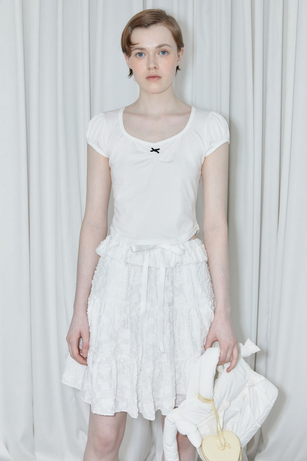 SINOON Round Shirring T-Shirt (White)