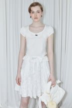 SINOON Round Shirring T-Shirt (White)