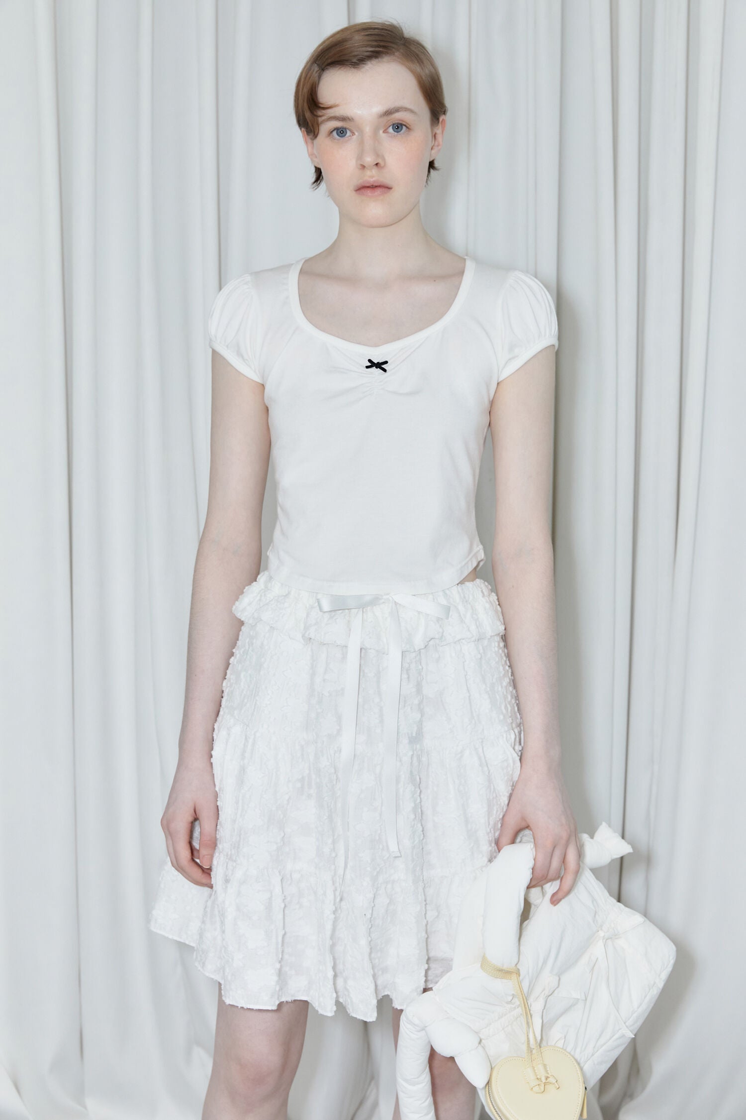 SINOON Round Shirring T-Shirt (White)