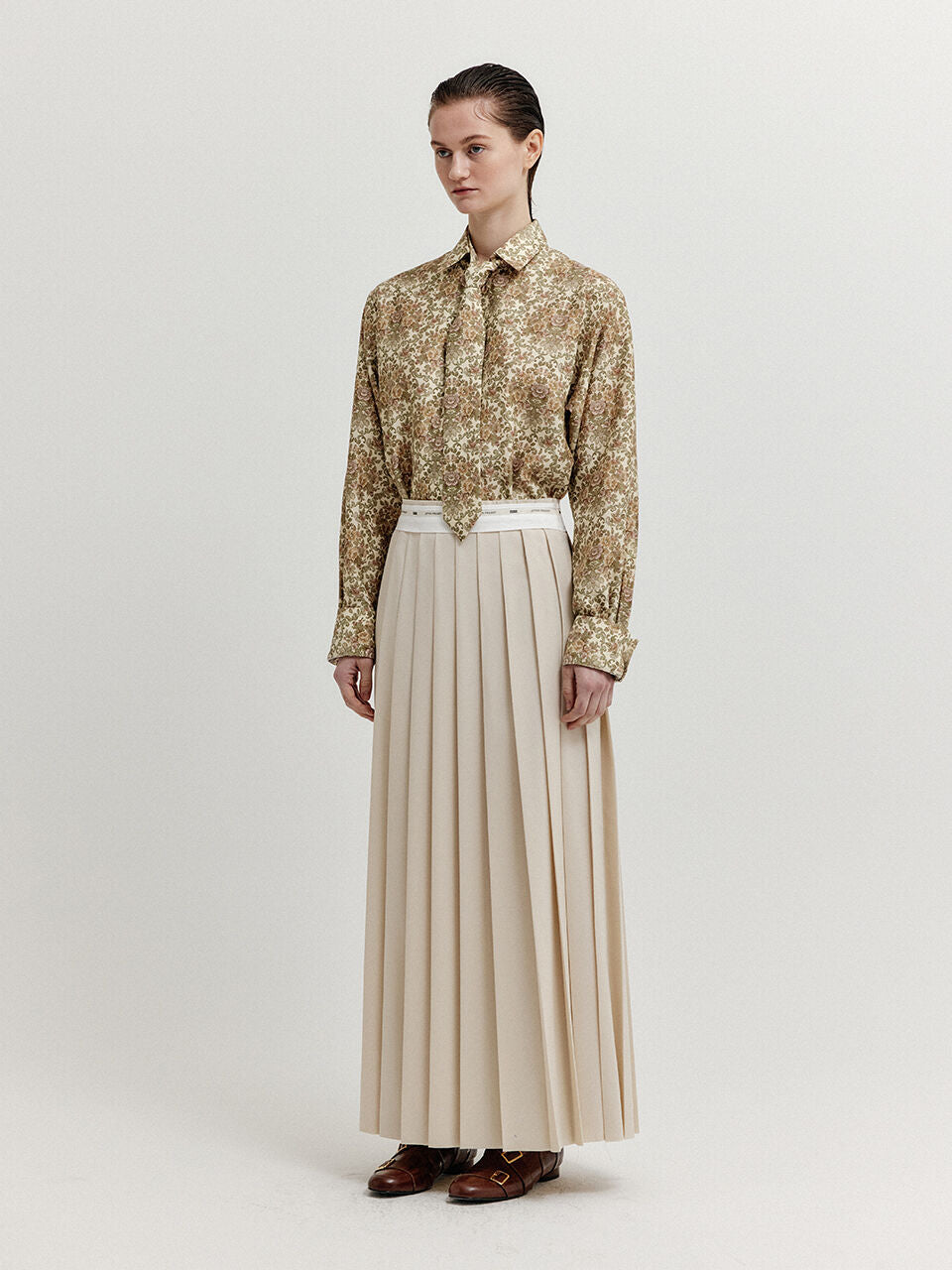 EENK EENK XOVEL Pleated Maxi Skirt - Ivory