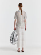 EENK YIZNY Panelled Lace Knit Long Skirt - White