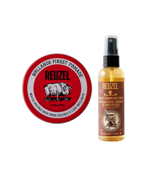 REUZEL Red water-based high-gloss pomade 95g + spray grooming tonic 100ml
