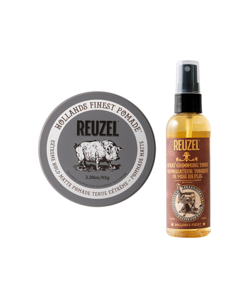 REUZEL Extreme Hold Matte Pomade 95g + Spray Grooming Tonic 100ml