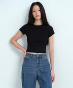 MUSINSA STANDARD WOMAN MUSINSA STANDARD WOMAN Women's Slim Crop Crew Neck T-Shirt [Black]