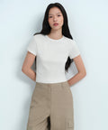 MUSINSA STANDARD WOMAN MUSINSA STANDARD WOMAN Women's Slim Crop Crew Neck T-Shirt [Cream]