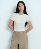 MUSINSA STANDARD WOMAN MUSINSA STANDARD WOMAN Women's Slim Crop Crew Neck T-Shirt [Cream]