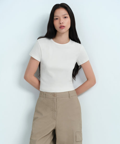 MUSINSA STANDARD WOMAN MUSINSA STANDARD WOMAN Women's Slim Crop Crew Neck T-Shirt [Cream]