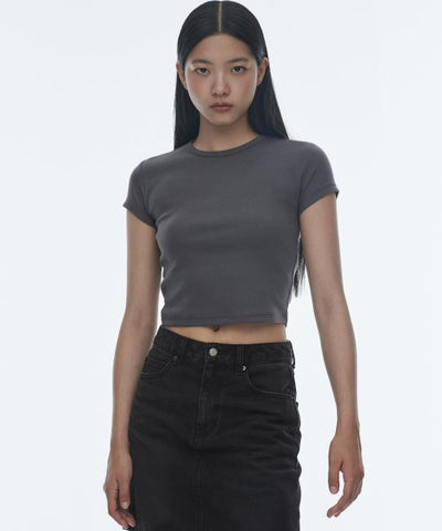 MUSINSA STANDARD WOMAN Women's Slim Crop Crew Neck T-Shirt (Dark Gray)