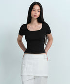 MUSINSA STANDARD WOMAN MUSINSA STANDARD WOMAN T-Shirt Slim Square Neck [Black]