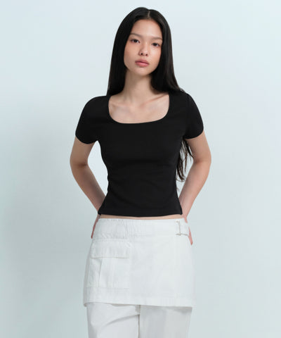 MUSINSA STANDARD WOMAN T-Shirt Slim Square Neck [Black]