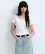 MUSINSA STANDARD WOMAN MUSINSA STANDARD WOMAN Women's Slim Square Neck T-Shirt (White)