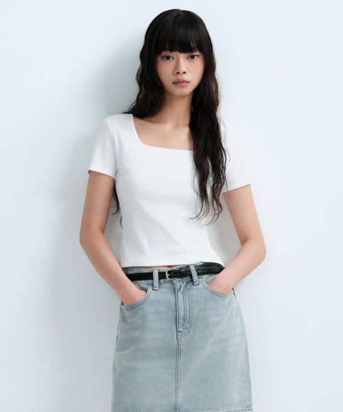 MUSINSA STANDARD WOMAN MUSINSA STANDARD WOMAN Women's Slim Square Neck T-Shirt (White)