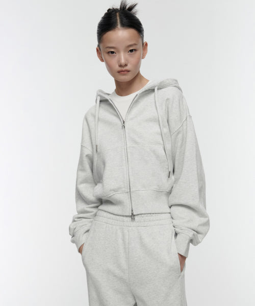 MUSINSA STANDARD WOMAN MUSINSA STANDARD WOMAN Women's Hoodie Crop Zip-up (Melange Light Gray)