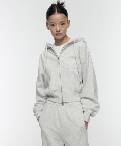 MUSINSA STANDARD WOMAN Women's Hoodie Crop Zip-up (Melange Light Gray)