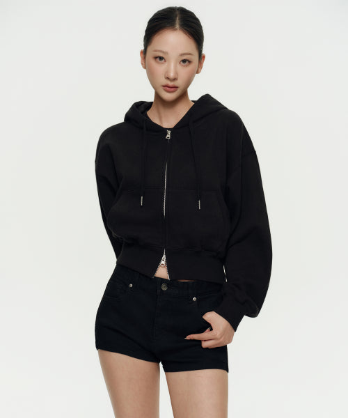 MUSINSA STANDARD WOMAN MUSINSA STANDARD WOMAN Women's Hoodie Crop Zip-up [Black]