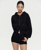 MUSINSA STANDARD WOMAN MUSINSA STANDARD WOMAN Women's Hoodie Crop Zip-up [Black]