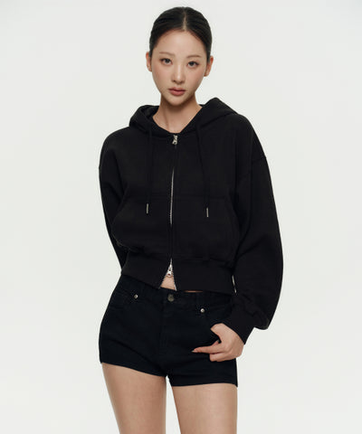 MUSINSA STANDARD WOMAN Women's Hoodie Crop Zip-up [Black]