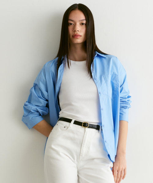 MUSINSA STANDARD WOMAN MUSINSA STANDARD WOMAN Oversized Poplin Shirt [Socks Blue]
