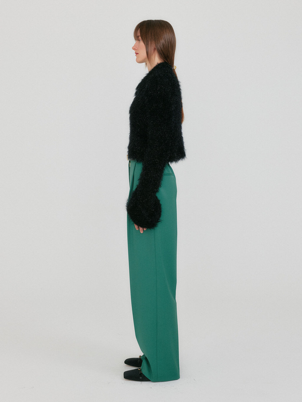 EENK ZIGGY Textured Collar Knit Cardigan - Black