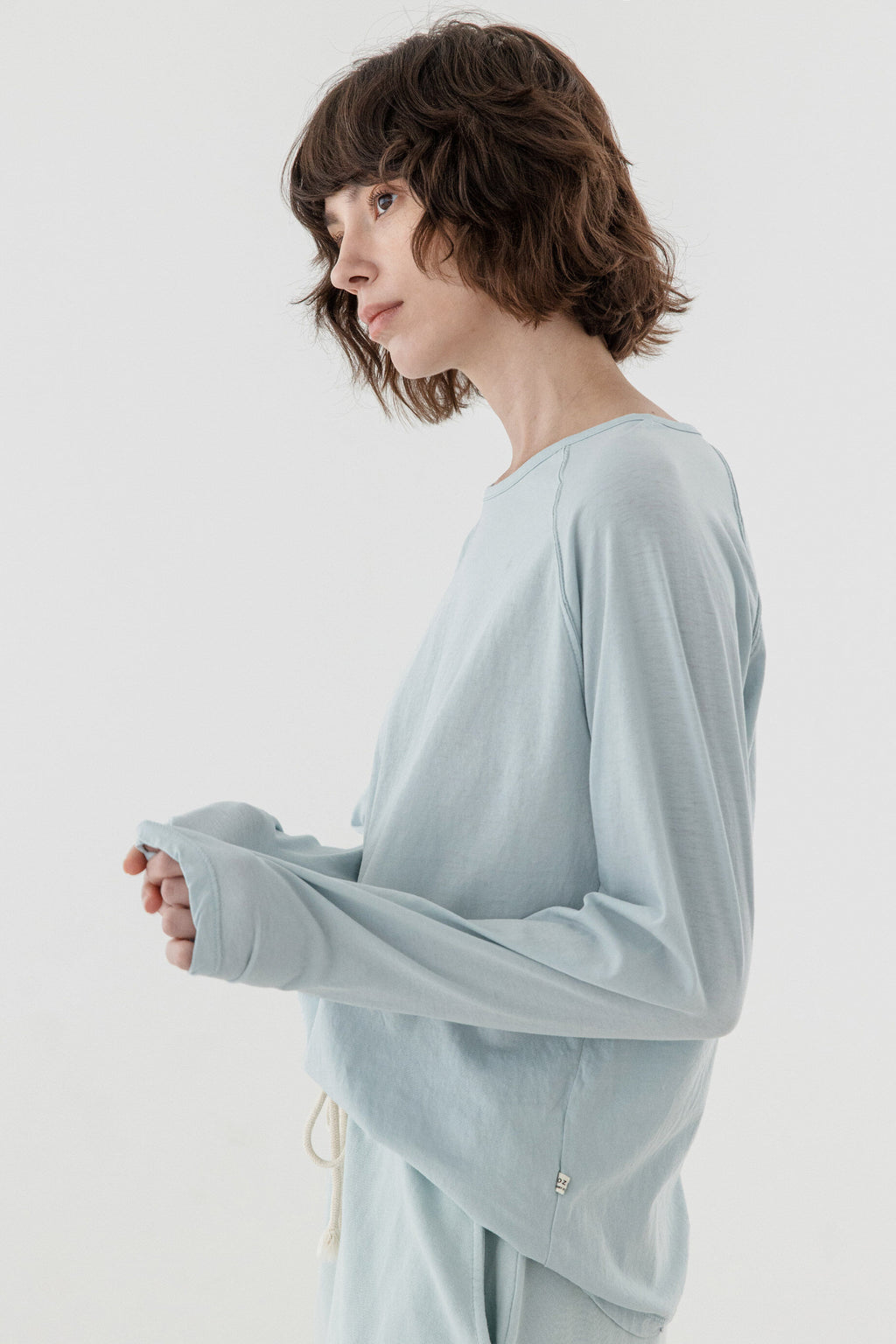 KOZNOK Maria loose fit Nagrang layered pure cotton women's long sleeve t-shirt indie blue
