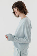 KOZNOK Maria loose fit Nagrang layered pure cotton women's long sleeve t-shirt indie blue