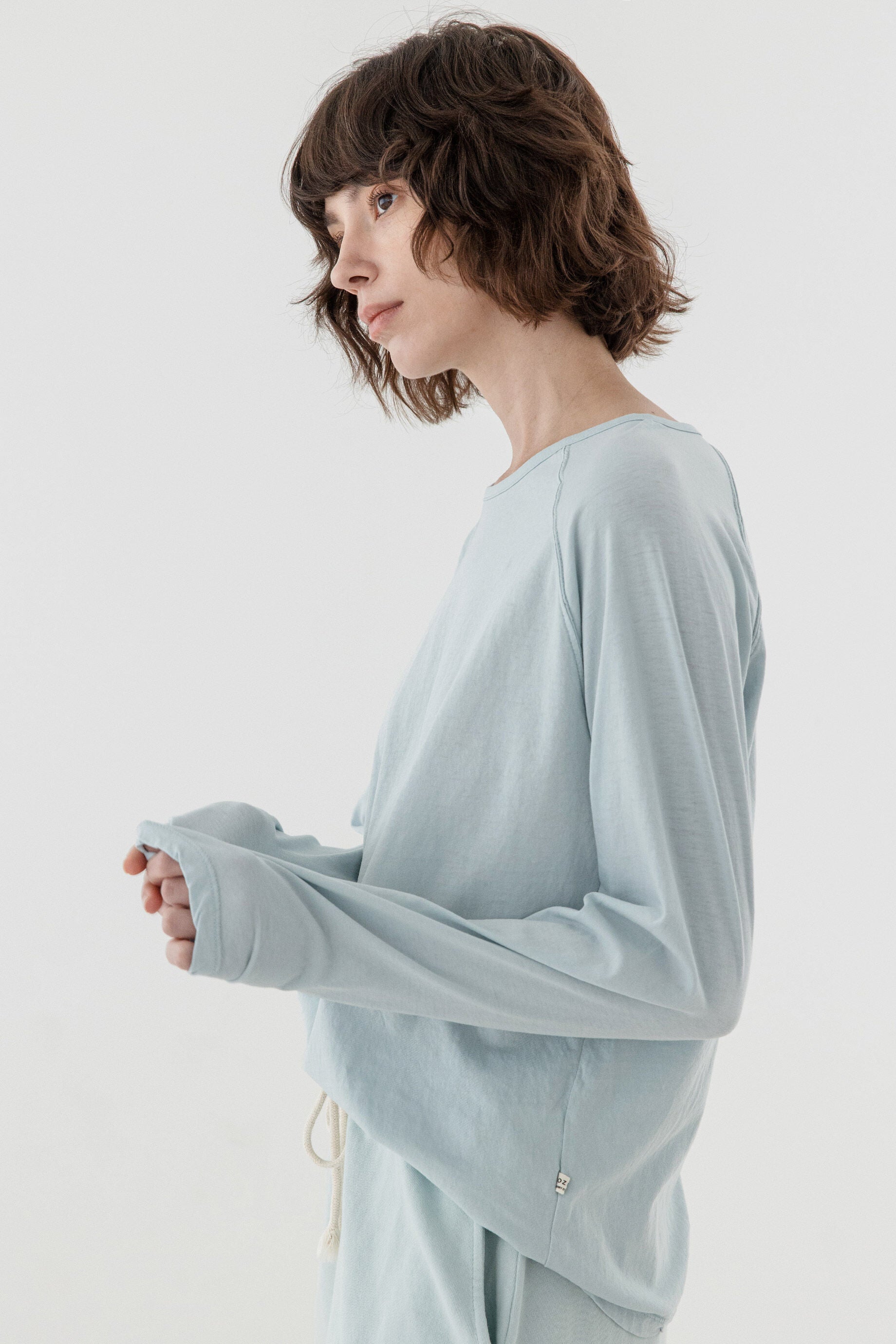 KOZNOK Maria loose fit Nagrang layered pure cotton women's long sleeve t-shirt indie blue