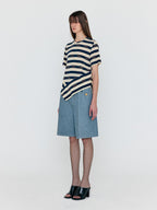 EENK WAVE Asymmetric Paneled T-Shirt - Navy/Beige Stripe