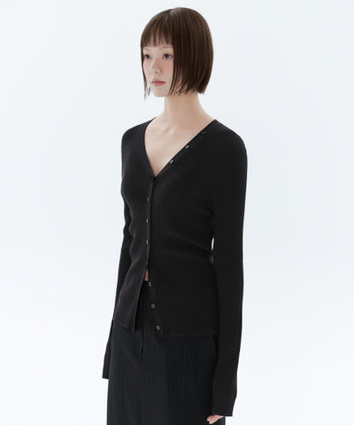 MUSINSA STANDARD WOMAN Women's Ribbed Slim Cardigan [Black]