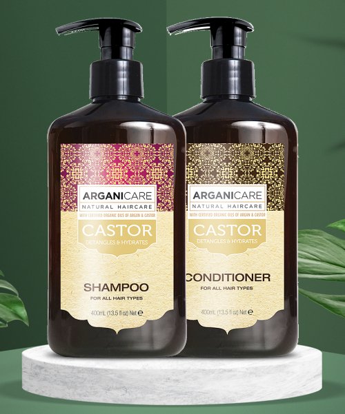 ARGANICARE Castor & Argan Oil Hair Strengthening Shampoo 400ml + Hair Conditioner 400ml