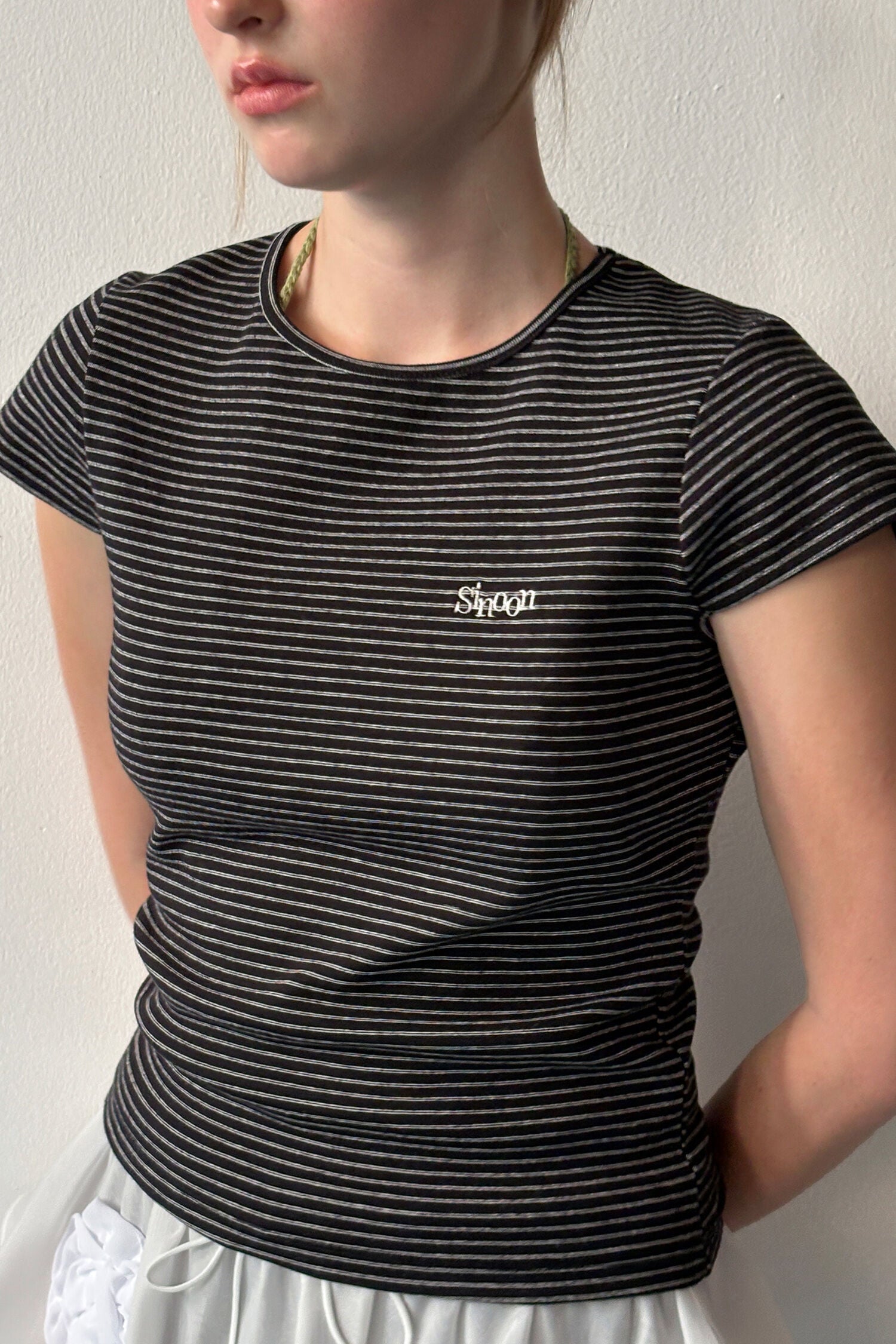 SINOON Stripe Cap Sleeve T-shirt (Black)
