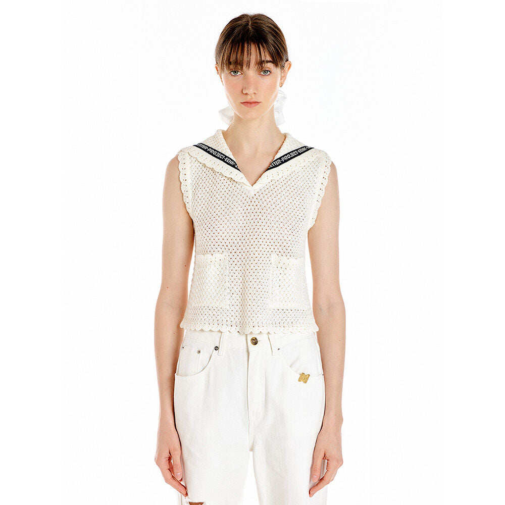 EENK UTA Lettering Point Knit Vest - Ivory