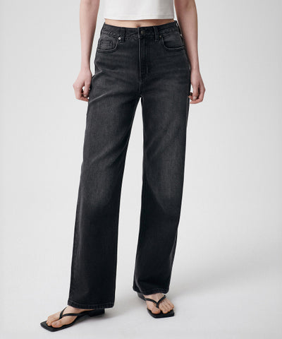 Straight Denim Pants - Washed Black