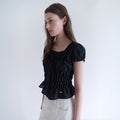 rolarola SQUARE NECK CHECK BUTTON BLOUSE BLACK