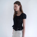 rolarola SQUARE NECK CHECK BUTTON BLOUSE BLACK