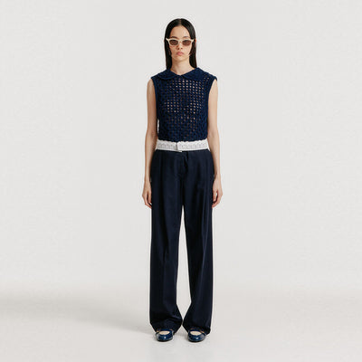 YIOM Classic Straight Pants - Navy