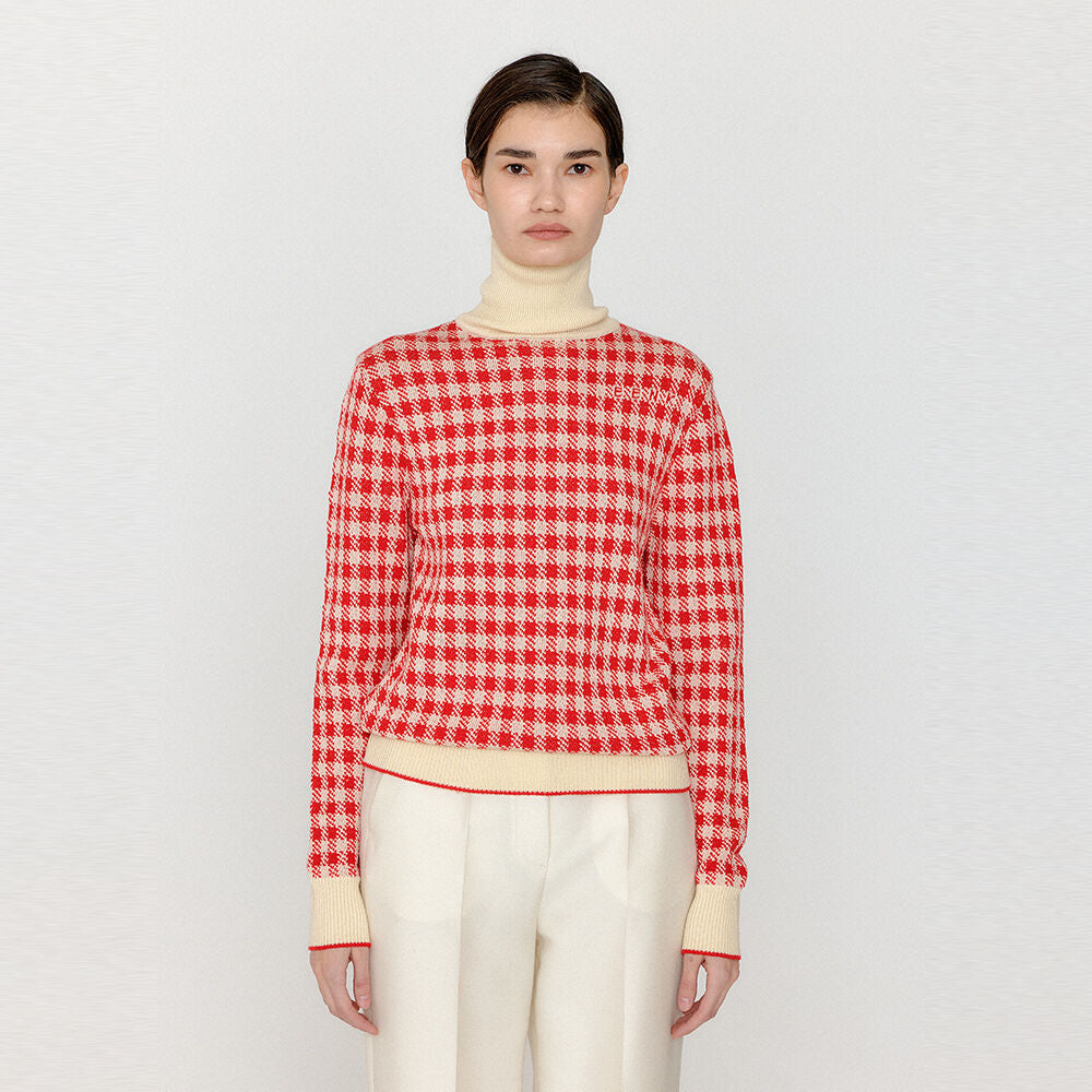 EENK EENK VINKY Gingham Check Knit Pullover - Red/Ivory