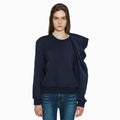 YCH UNBALNCE RUFFLE SLEEVE TOP NAVY (W24TS11061NV)