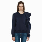 YCH UNBALNCE RUFFLE SLEEVE TOP NAVY (W24TS11061NV)