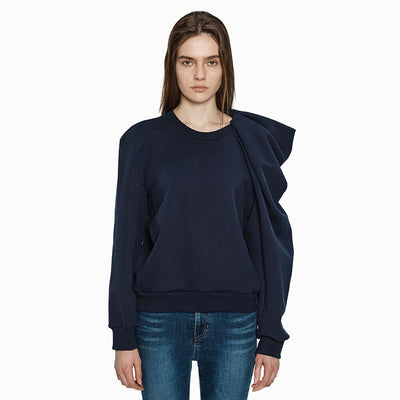 UNBALNCE RUFFLE SLEEVE TOP NAVY (W24TS11061NV)