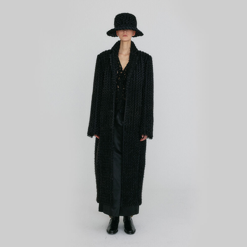 EENK ZADA Single-Breasted Long Coat - Black