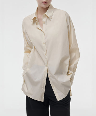 MUSINSA STANDARD WOMAN Cotton Nylon Oversized Shirt [Light Beige]