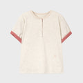 DANDEL DD check roll-up henley neck tee (OATMEAL)