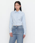 MUSINSA STANDARD WOMAN MUSINSA STANDARD WOMAN Slim Fit Crop Shirt (Sky Blue)