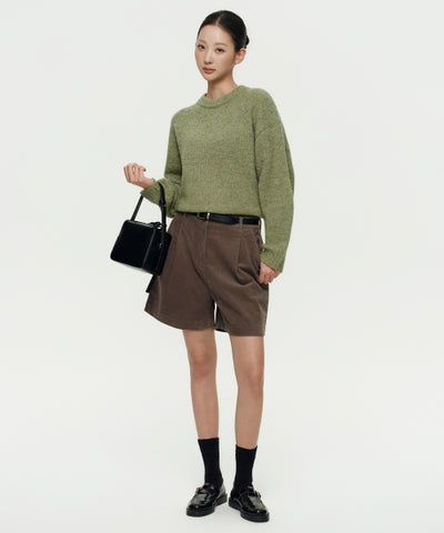 MUSINSA STANDARD WOMAN Women's One Tuck Wide Corduroy Shorts [Khaki Brown]