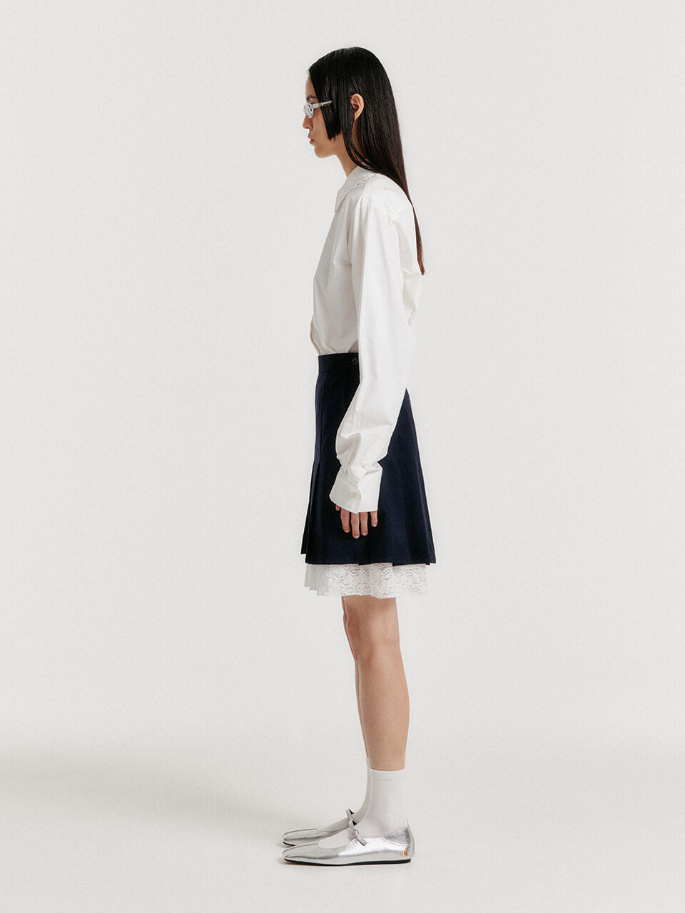 EENK YENDEL Mini Pleats Skirts with Lace Lining - Navy