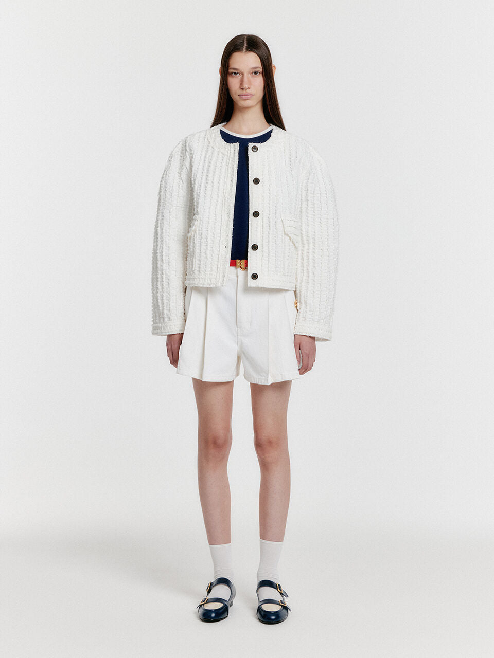 EENK YELLY Short Textured Single Jacket - White