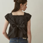 J'ASP Blossom Ribbon Crop Top (Black)