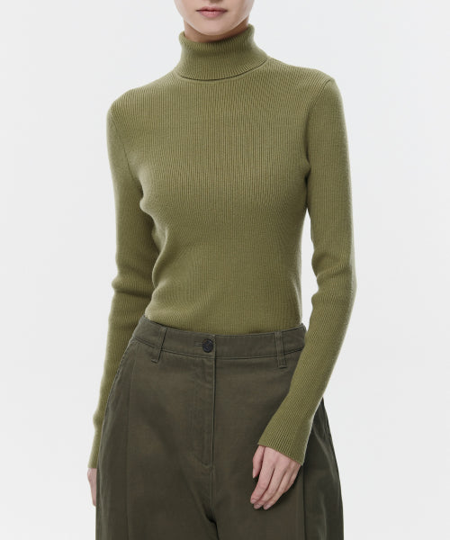 MUSINSA STANDARD WOMAN MUSINSA STANDARD WOMAN Women's Ribbed Slim Turtleneck Knit Light Moss